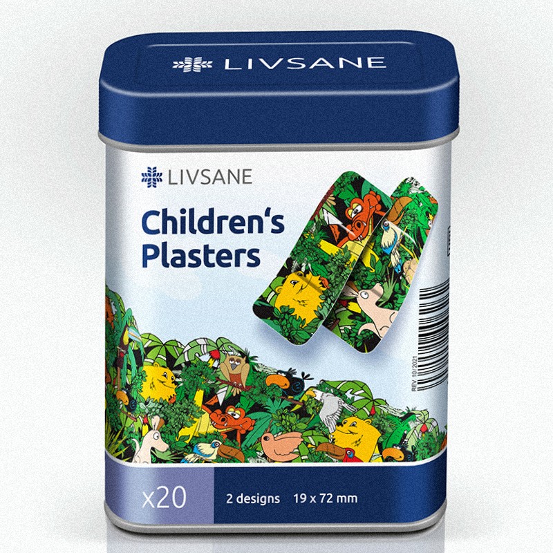 Livsane - LIVSANE Detské náplasti v plechovej krabičke prúžky (2 motívy) 19x72 mm, 1x20 ks